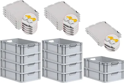 Produktbild von SuperSparSet 10x Eurobox NextGen Economy mit Scharnierdeckel und gelben Schiebeschnappverschlüssen | Griffe offen | HxBxT 17x40x60cm | 34 Liter | Eurobehälter, Transportbox, Transportbehälter, Stapelbehälter