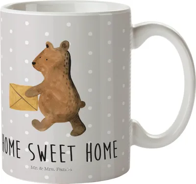 Produktbild von Mr. & Mrs. Panda Trinklernbecher Bär Zuhause - Grau Pastell - Geschenk, Kinderbecher, Einzugsgeschenk Einzug Neues Haus Neue Adresse Umzug Umziehen, Teddy, Camping Tasse