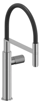 Imagen del producto de ALLUVION Neptun: Grifo de cocina monomando de acero inoxidable con caño alto y ducha de mano