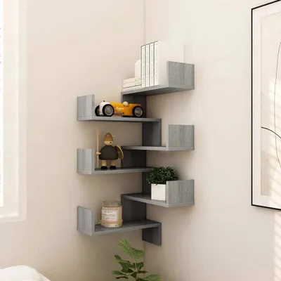 Obrázek produktu pro The Living Store Nástěnné rohové police 2 ks. Šedá Sonoma 40x40x50 cm Materiál na bázi dřeva