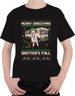 Produktbild von Merry Christmas Shitter's Full Weihnachten Schöne Bescherung Ugly Sweater Uni Kinder T-Shirt, Schwarz, 140