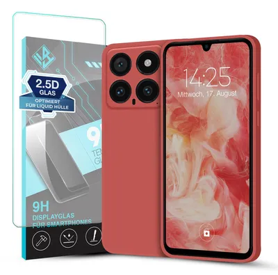 Produktbild von Hülle für Xiaomi 14 mit 9H Displayglas Displayschutz Case Cover Bumper Smartphone Softgrip Schutzhülle Farbe: Rot