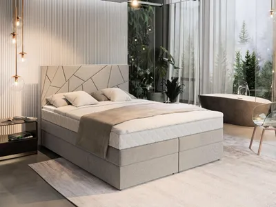 Produktbild von Masseno Boxspringbett TRANI 180x200 cm Komplett-Set mit Bonell Matratze und Topper, Polsterbett mit Bettkästen -Beige, INARI 22