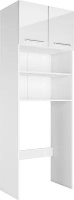 A white cabinet designed to be placed over a washing machine.