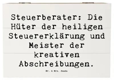 Produktbild von Mr. & Mrs. Panda Geschenkbox Spruch Steuerberater Helden 22 x 15 cm - Weiß - Geschenk, Steuergenies, schatztruhe, Holzbox, Steuerkunstwerke, Geschenke für Berufstätige