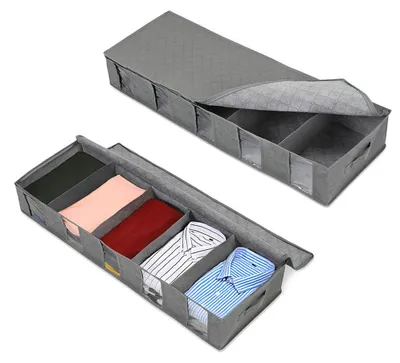 Produktbild von Aufbewahrungstasche für unter das Bett - 97 x 33 x 15 cm - mit 5 Fächern - Mit Reißverschluss und Tragegriff - für Kleidung und Decken - Grau