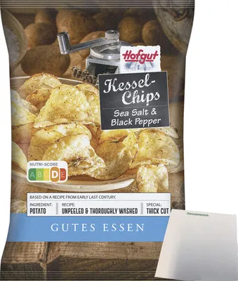 Produktbild von Hofgut Kessel Chips Salt & Pepper (150g Beutel) + usy Block