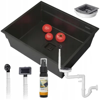 Produktbild von Granitan - Granitspüle - Küchenspüle - Schwarz - mit Siphon - Unterbau - quadratisch - Spülbecken - EPIR