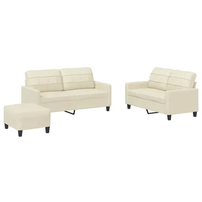 Produktbild von 3-tlg. Sofagarnitur mit Kissen Creme Kunstleder