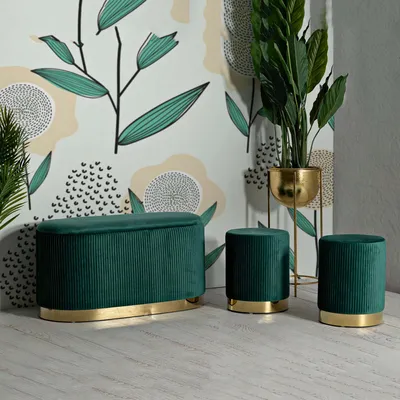 Immagine prodotto di Soroti - Panca, 80x37x42h cm Verde, con due Sgabelli, Panca Contenitore