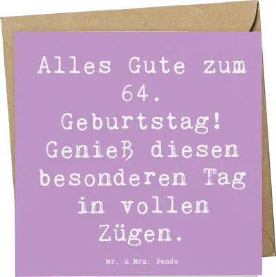 Produktbild von Mr. & Mrs. Panda Klappkarte Spruch 64. Geburtstag - Lavendeltraum - Geschenk, doppelkarte, Grußkarte, Glückwunschkarte, Alter, anlasskarte, Happy Birthday, faltkarte