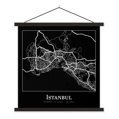 Produktbild von MuchoWow® Textilposter Stadtplan - Istanbul - Karte 90x90 cm mit schwarzem Rahmen - Magnetisches