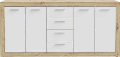 Produktbild von Anrichte >BACCIO< 4 Türen, 4 Schübe, Artisan Eiche Nachbildung / Weiß - 197,1x91,9x41cm BxHxT