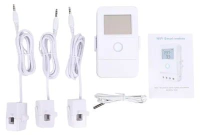 Zdjęcie produktu dla Inteligentny 3-fazowy licznik energii elektryczny z czujnikiem, wyświetlaczem LCD, wyłącznikiem automatycznym 16 A, alarmem przegrzania oraz zdalnym sterowaniem przez aplikację WiFi do monitorowania domu