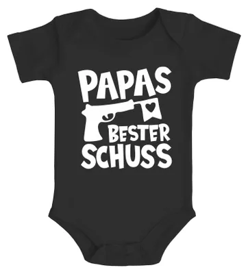 Produktbild von Baby Body Papas bester Schuss Pistole Herz Papa-Sprüche lustig Baumwolle Jungen & Mädchen MoonWorks® schwarz 3-6 Monate