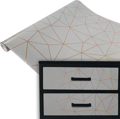 Produktbild von Klebefolie Möbel 45x100 cm Meterware - Geometrie Gold Grau - Möbelfolie selbstklebend in Deko-Stil - Folie für Möbel zur schnellen Renovierung von Türen und Schränken - Möbelfolie dekorativ und pflegeleicht
