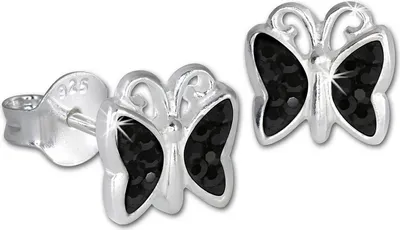 Produktbild von Teenie-Weenie Ohrstecker Kinder Silber schwarz Schmetterling Ohrringe SDO094S
