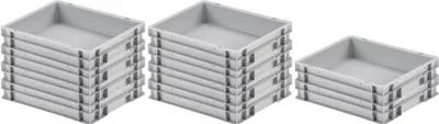 Produktbild von SparSet 10x Eurobehälter mit geschlossenem Griff | HxBxT 7,5x30x40cm | 9 Liter | Grau | Eurobox, Transportbox, Transportbehälter, Stapelbehälter
