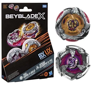 Immagine prodotto di Beyblade X, confezione doppia: Spear Scorpio 0-70Z UX e Tail Viper 3-85LO BX, 2 top rotanti Takara Tomy, adatto a bambini dai 8 anni in su