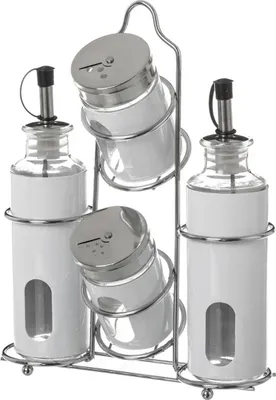 Image de HowHomely | Menage - Porte-épices 4 pièces - blanc - en verre et acier inoxydable - Porte-épices