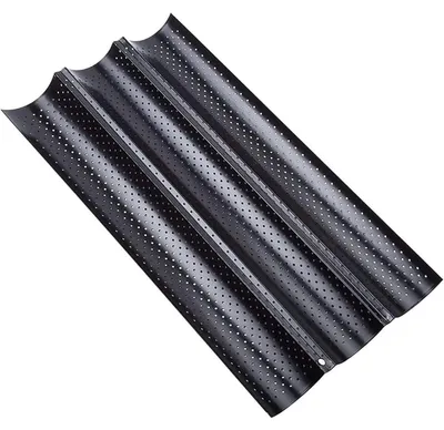 Productafbeelding van Baguette-vorm met antiaanbaklaag voor 3 baguettes, afmetingen 38x24,5x2,4 cm, zwart