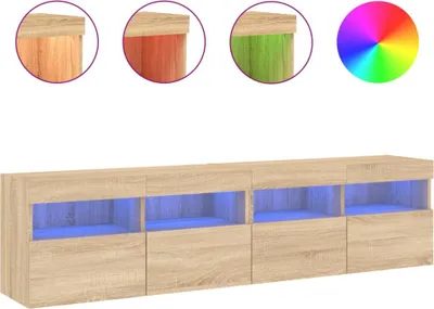 Produktbild von vidaXL TV-Wandschränke mit LED-Leuchten 2 Stk. Sonoma-Eiche 80x30x40cm