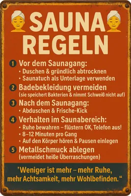 Produktbild von Blechschild AstraDesign 20x30 cm „Sauna Regeln rot“ – Metallschild Wanddeko, Schild, Geschenkidee