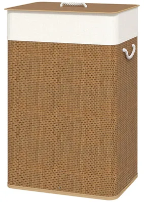 Obrázok produktu pre Košík na prádlo z bambusu s vekom, objem 72 litrov – hnedý/biely | Farba: Hnedá, biela | Rozmery: 30x40x60 cm