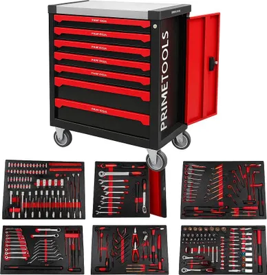 Produktbild von PRIME TOOLS Werkzeugwagen mit 262 Teilen – Profi Werkstattwagen mit 7 Schubladen & Rollen