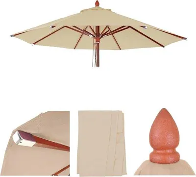 Image de Housse de rechange pour parasol de restaurant en bois de 3 m, en polyester, couleur crème