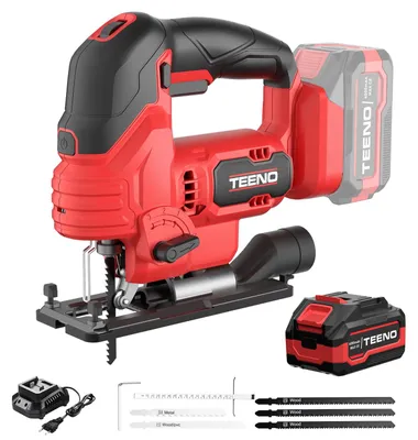 Immagine prodotto di Seghetto alternativo a batteria TEENO, compatibile con batterie Makita da 20 V, 800–3000 SPM. Seghetto alternativo con laser e 5 lame