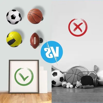 Set von 4 Wandmontierten Ballregalen, Robuste Wandhalterung für Sportbälle, Inklusive Schrauben und Aufblasgerät für