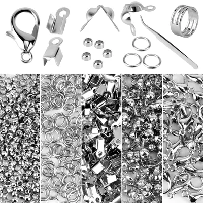 Imagen del producto de Kit de accesorios para joyería, 1150 piezas, cierres para cadenas de color plateado, de 5 mm, para la fabricación de joyería