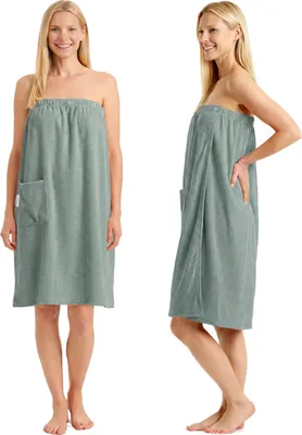 Produktbild von Leicht Frottee Saunakilt Damen - Saunahandtuch Baumwolle mit Gummizug und Knopf Saunakleid Saunatuch Sauna Handtuch Kleid Frauen Kilt Jade