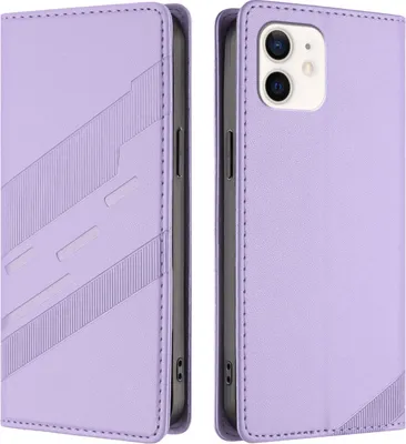 Image de Etui pour iPhone 12 / iPhone 12 Pro, étui portefeuille en cuirPolyuréthaneavec fente pour cartes et fonction stand Violett