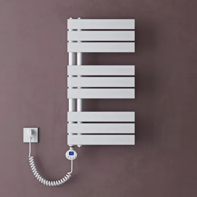 Image de doporro Radiateur de Salle de Bain Sèche-Serviette 76x40cm avec Résistance Chauffante Blanc 600W Radiateur à Eau Chaude Blanc Design FN