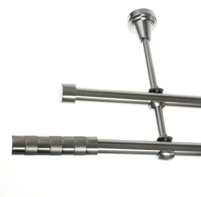 Produktbild von Gardinenstange Set Edelstahl Look Metall Ø 16mm zur Wandbefestigung 2-lauf Zylinder, Länge wählbar H24 E12 E16