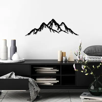 Image de Wallity, Mountain - 5, Accessoire mural décoratif en métal, 100 % METAL, noir, 70 x 22 cm