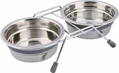 Produktbild von TRIXIE Napf-Set mit Klapperschutz - grau - 2 × 0,45 l/ø 13 cm/27 × 6 × 15 cm