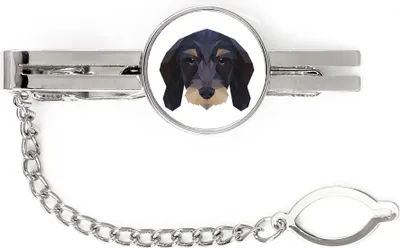 Obrázok produktu pre Drátosrstý jazvečík – geometrická sponka na kravatu s obrázkom a nápisom od Art-Dog
