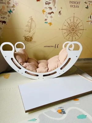 Obrázek produktu pro Montessori houpačka s polštářem (v béžové barvě)) a skluzavkou. Bílá, 85 cm, 5 v 1, 7 v 1, CE