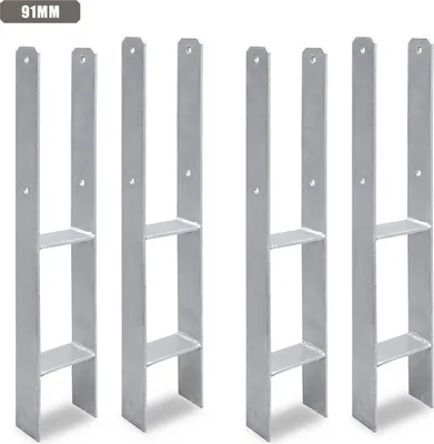 Produktbild von TolleTour 4 Stück Pfostenanker 91MM H-Pfostenträger H-Anker 600 mm Länge Pfostenschuh für Carport Silber