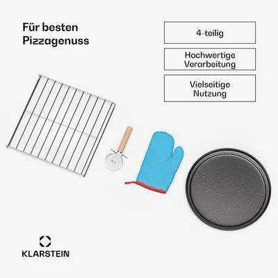 Produktbild von Klarstein PizzaForno Pizzaofen-Zubehör - 4-teiliges Set, Premium-Pizzaschneider, Pizzapfanne, Hitzeschutz & Pizzaständer für perfekte hausgemachte Pizza
