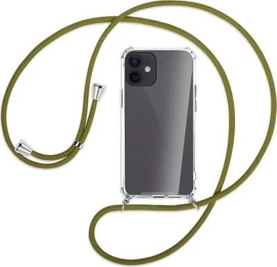 Produktbild von Handykette Backcover-Schutzhülle mit Band (Metall silberfarben) für Apple iPhone 12 Mini - khaki