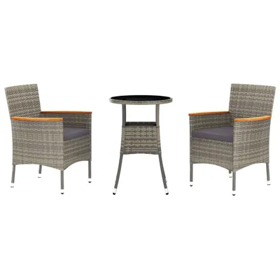Obrázek produktu pro vidaXL 3dílný zahradní set s polštáři Grey Poly Rattan