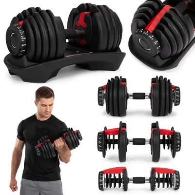 Obrázek produktu pro Nastavitelná litinová činka s podstavcem, zátěž 2,5-24 kg MOVEPRO