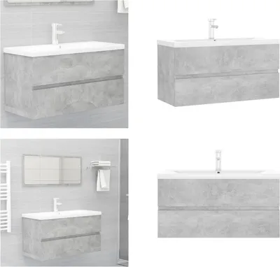 Produktbild von vidaXL Waschbeckenunterschrank Einbaubecken Betongrau Holzwerkstoff - Waschbeckenunterschrank Mit Waschbecken - Waschbeckenunterschränke Mit Waschbecken - Waschbeckenunterschrank - Waschbeckenunterschränke