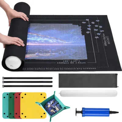 Produktbild von Navaris Puzzle Matte - Rutschfeste Puzzleunterlage für 1000 - 2000 Teile - Inklusive 6 farbigen Sortierschalen - Puzzlematte 1000 Teile - Puzzle