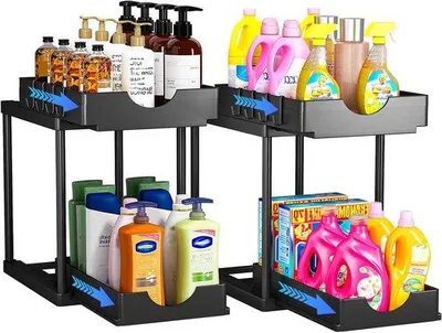 Obrázok produktu pre 2-poschodový úložný priestor pod linku, čierny, 2-dielny, kuchynský organizér
