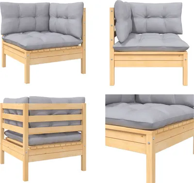 Immagine prodotto di vidaXL Divano ad angolo da giardino con cuscini in pino massiccio grigio - Divano ad angolo - Divani ad angolo in legno - Divani ad angolo in legno